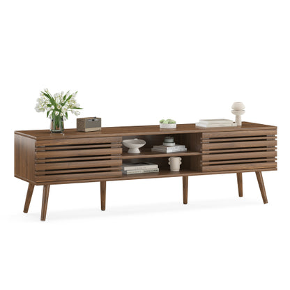 Mid-Century Fluted Media Console with Cable Cutouts Storage TV Stand for 70 Inch Flat Screen TV