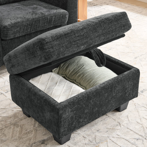 Black Manual-Adjust Recliner Chair with USB, Storage & Ottoman