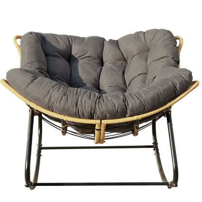 Larger Outdoor Rocking Chair, Patio Egg Rocking Chair, Indoor Papasan Chair, Rattan Wicker Lounge Chair, Modern Royal Chair for Bedroom, Living Room, Porch, Garden,Lawn-Dark Grey