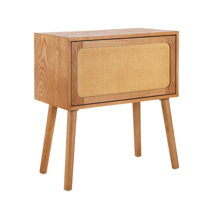 Rotating Hidden Compartment Nightstands, Mid Century Modern Concealment Furniture, Rattan Bed Side Table, Compartment End Table with Wood Legs, Bedside Tables for Bedroom, Living Room, Dorm, Natural