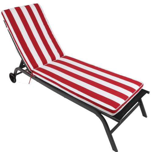 2PCS Set Outdoor Lounge Chair Cushion Replacement Patio Funiture Seat Cushion Chaise Lounge Cushion-Red/white