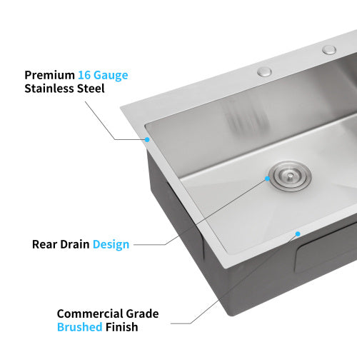 30x22x10"Drop-in Single Bowl Stainless Steel Kitchen Sink