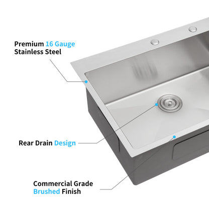30x22x10"Drop-in Single Bowl Stainless Steel Kitchen Sink
