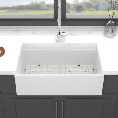 30 x 20 x 10 inch White Farmhouse Sink Workstation - Porcelain Ceramic Single Bowl Farm Kitchen Sink