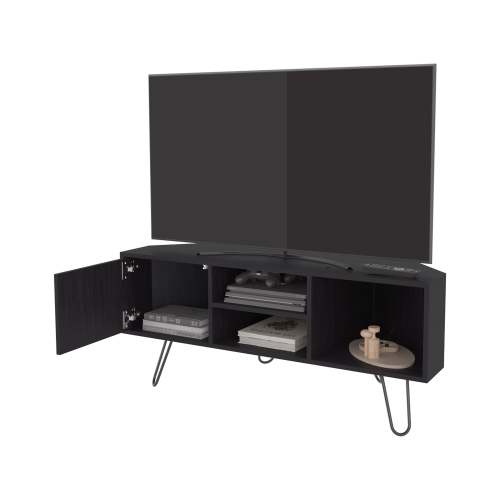 Wenge Dark Wood 45.3 Inch Single Door TV Stand with Metal Legs