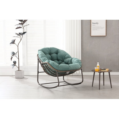 Outdoor Rocking Chair, Patio Oversized Wicker Egg Rocking Chair, Indoor & Outdoor Comfy Rocker Chair with Thick Cushion