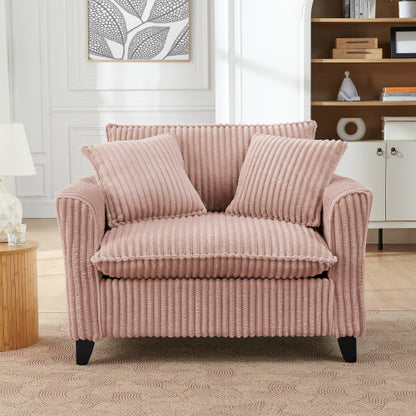 Pink Corduroy Tufted Single Lazy Sofa Chair with Armrests for Living-Room Bedroom Corners Windowsills