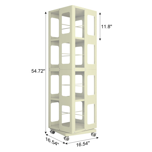 4-Tier All-Steel 360¡ã Rotating Bookshelf With Universal Wheels Space-Saving Sturdy Household Book Display Rack
