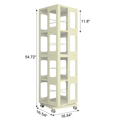 4-Tier All-Steel 360¡ã Rotating Bookshelf With Universal Wheels Space-Saving Sturdy Household Book Display Rack