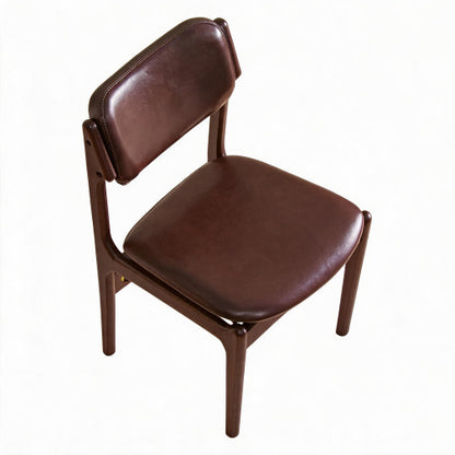 Single Brown PU Leather Armless Dining Side Chair, Solid Wood Walnut Frame, Ergonomic Open Back for Dining Room, Cafe & Office