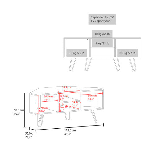 Corner Minimalist TV Stand with 3 Open Shelves & Single Door Storage Cabinet for Bedroom Living Room