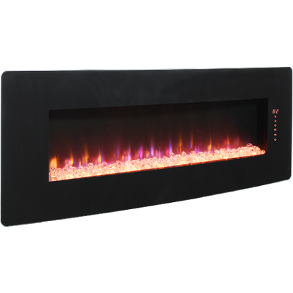 48 inch Curved Front Wall Mounted Electric Fireplace with remote and multi color flame & emberbed