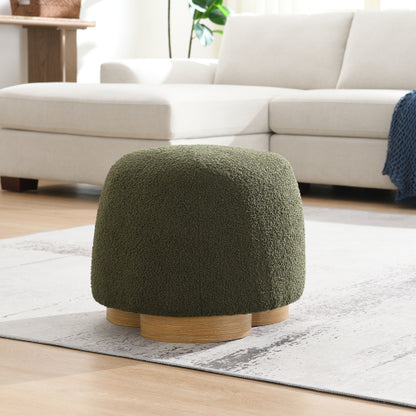 20 inch Olive Green Cobblestone Round Ottoman, Fully Assembled Fabric Footstool, Metal Decor Strip, 300 LBS