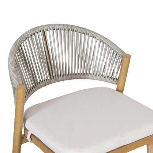 Outdoor 26" Seat Height Aluminum Frame Counter Stools with PE Rattan Scallop-shaped Backrest, Set of 2, Maple Finish