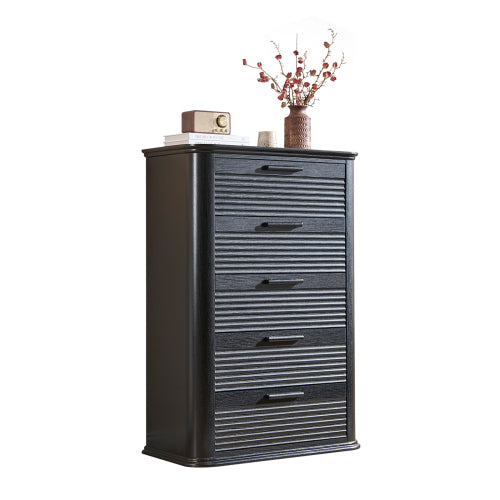 5 Drawers Dresser for Bedroom, 45" Tall Dresser with Curved Profile Design, Wood Fluted Chest of Drawer, Modern Drawer Storage Organizer for Bedroom, Living Room