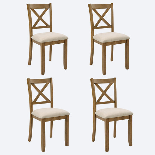 Dining Chairs Set of 4, Oak, Upholstered Seat, X-Back, Rubberwood Frame