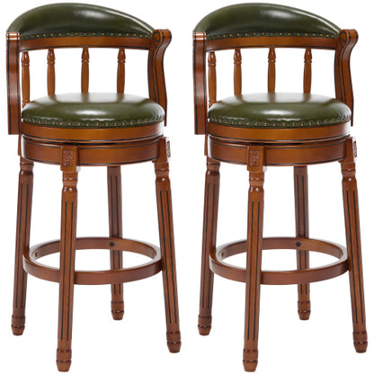 Cow top Leather Wooden Bar Stools, 360 Degree Swivel Bar Chair with Backs,Bar height Couner Height Barstools for Home Kitchen Dining Room and Bar Room(green 1pc)