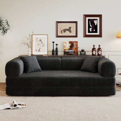 78.8 inch  Black Boneless Corduroy Convertible Compressed Floor Sofa Bed, No Assembly