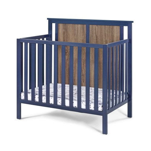Mini Crib With Mattress Pad Midnight Blue/Vintage Walnut