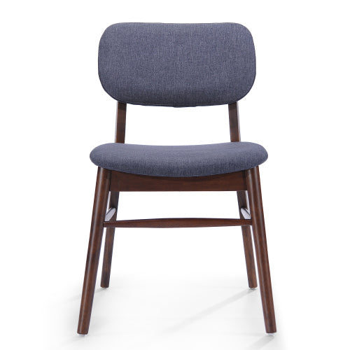 Set of 2 Mid-Century Upholstered Dining Chairs, Rubberwood Frame, Walnut and Charcoal