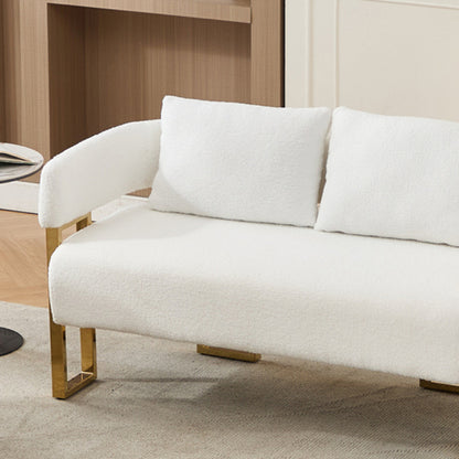 White Teddy-Fleece Decorative Side Accent Chair with Polished Gold-Metal Legs for Dressing-Area Reception-Room Office
