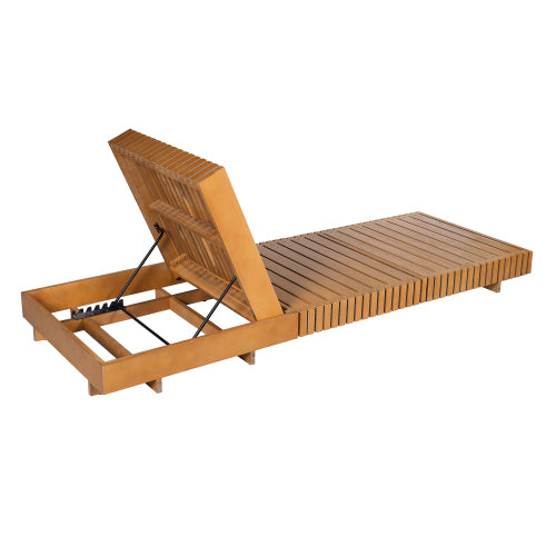 Outdoor Chaise Lounge Chair with 6-Position Adjustable Backrest,Acacia solid wood,Copper Teak Color