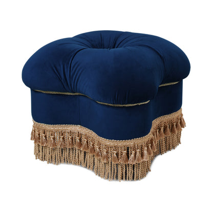 Clover Ottoman Velvet Upholstered Accent Bench with Gold Bullion Fringe