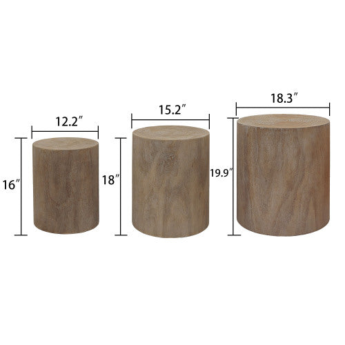 3-Piece Rustic Stump-Style Nesting Tables