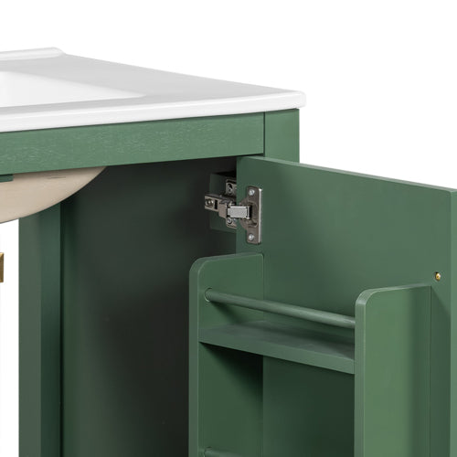 30 Inch Green Bathroom Vanity with Single Sink, Combination Under Counter Sink, Bathroom Storage Cabinet with 2 Doors and a Drawer, Soft Closure, Multifunctional Storage(WF324043)