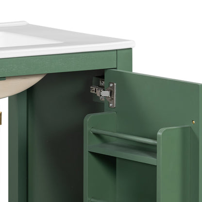 30 Inch Green Bathroom Vanity with Single Sink, Combination Under Counter Sink, Bathroom Storage Cabinet with 2 Doors and a Drawer, Soft Closure, Multifunctional Storage(WF324043)