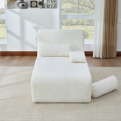 Beige 34.2-Inch Boneless Modular Chaise Lounge Sofa Corduroy Upholstery for Living-Room Apartment