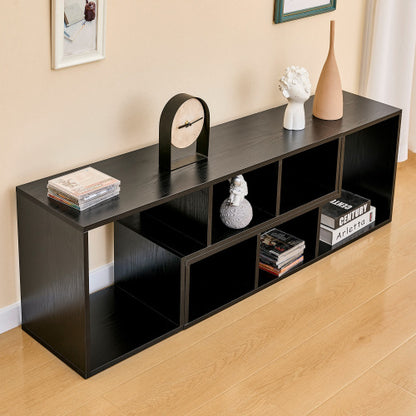 Expandable Modular Black Wood Grain MDF TV Stand Free Combination Open Storage Entertainment Center