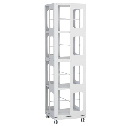 4-Tier Steel Rotating Bookshelf with Wheels White