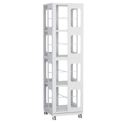 4-Tier Steel Rotating Bookshelf with Wheels White