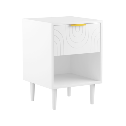 22.83'' H Modern White Nightstand with One Drawer and Open Shelf, Gold - Accented Handle, Ideal for Bedroom Decor