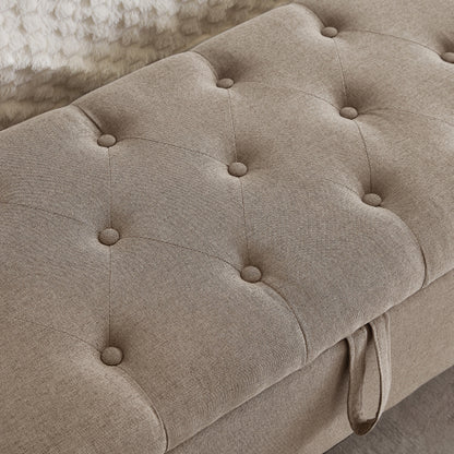 Ottoman with Storage, Storage Ottoman Bench with Safety Hinge 350 lbs Weight, Upholstered Entryway Bench with Seating for Bedroom, Living Room - LINEN