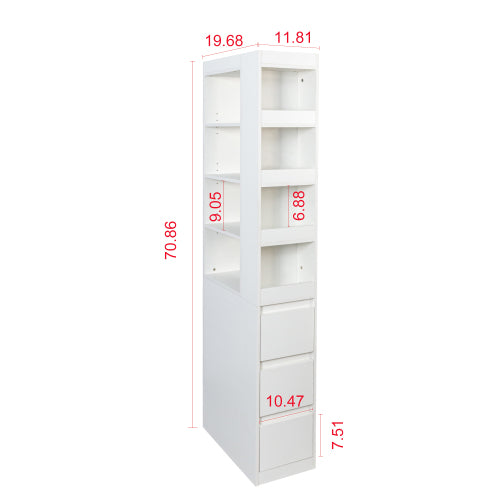 70.87''H Modern Tall Wooden Storage Cabinet 4-Tier Shelves & Side Drawers Home Bookcase