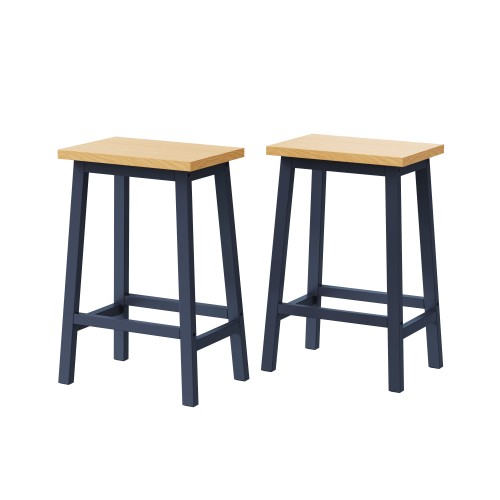 Set of 2 Navy Blue Solid Wood A-Frame Counter Bar Stools, 25.6 inch  Height, Footrest, 220lbs Capacity