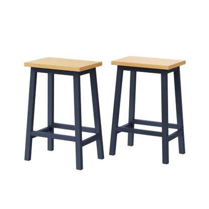 Set of 2 Navy Blue Solid Wood A-Frame Counter Bar Stools, 25.6 inch  Height, Footrest, 220lbs Capacity