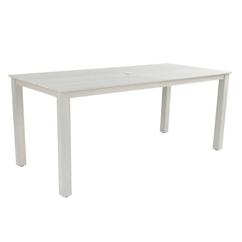 A wooden-textured imitation wood dining table, simple yet with a high quality feel. It has a small tabletop and is perfect for outdoor picnics. Light gray color, 68.9 inches long.
