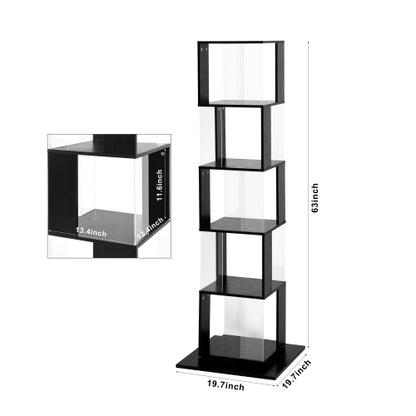 360° Rotating Bookshelf with Acrylic Plate, 5-Tier Tall, Floor Rack Simple Bookcase, Modern Display Shelf for Living Room/Home Office/ Bedroom