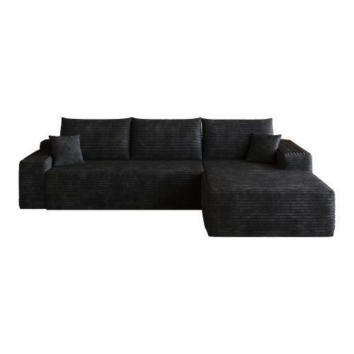 107 inch  Black Plush Corduroy L-Shape Chaise Cloud Modular Sofa, No Assembly