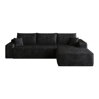 107 inch  Black Plush Corduroy L-Shape Chaise Cloud Modular Sofa, No Assembly