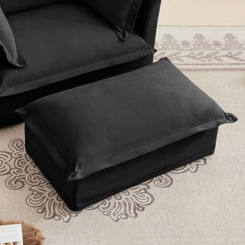 Black Chenille Modular Ottoman, High Density Foam Footrest Seat with Removable Cleanable Fabric Cover