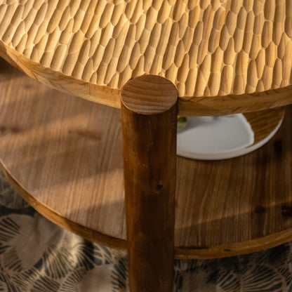 Round 2-Tier Coffee Table Solid Wood Legs Storage Shelf Mid Century Style