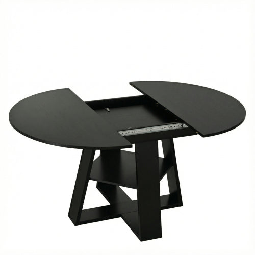 Extendable Round Dining Table for 4-8, Modern Oval Kitchen Table with Storage Shelf, Black