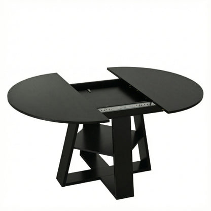 Extendable Round Dining Table for 4-8, Modern Oval Kitchen Table with Storage Shelf, Black