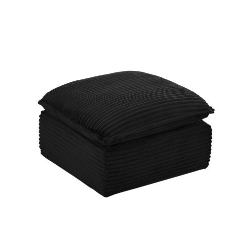 Black Modular Vacuum Compression Square Ottoman, Upholstered No-Assembly Footrest for Sectional Sofa