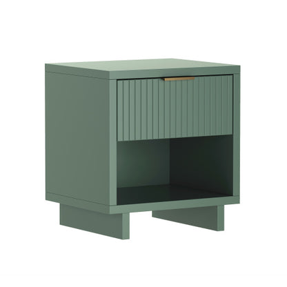 Sage Green Nightstand, 1 Drawer & Shelf, Fluted Front, 18.1inchL¡Á19.7inchH¡Á15.2inchD