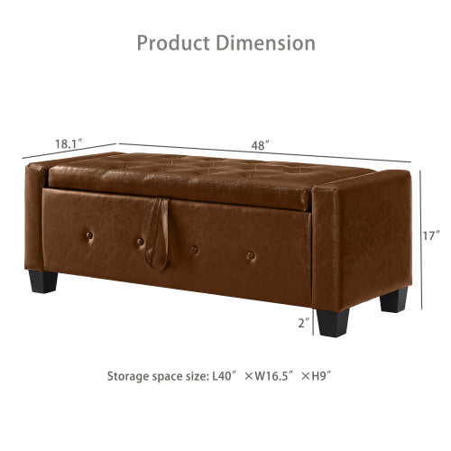 Brown Tufted PU Faux Leather 48 inch Storage Ottoman Bench, Entryway & Bedroom Shoe Bench